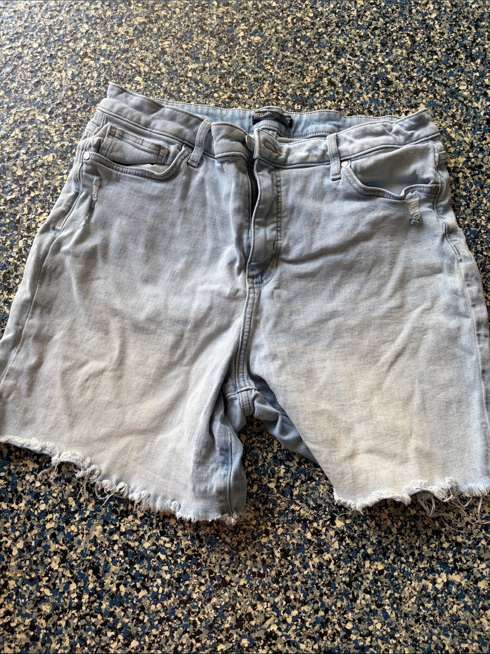 Light Gray Frayed Hem Denim Shorts for Women